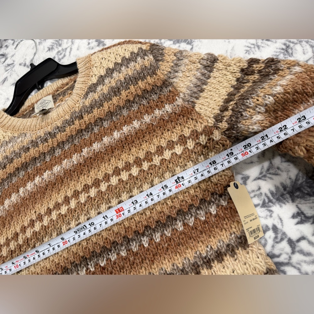 Chunky Knit Fair Isle Sweater Earth Tone Striped Boho Western Pullover NWT - Picture 6 of 8